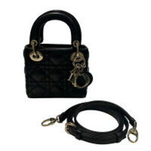 Christian Dior Lady Handbag Cannage Leather Shoulder Bag Black